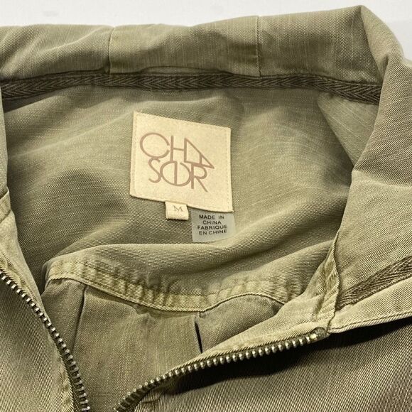 Chaser Women's M Hooded Utility Jacket Army Green Short Full Zip Tencel/Cotton - Picture 10 of 13